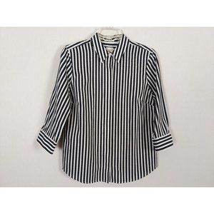 Chico's 3/4" sleeve button front white and black striped career blouse sz 0 sz 4
